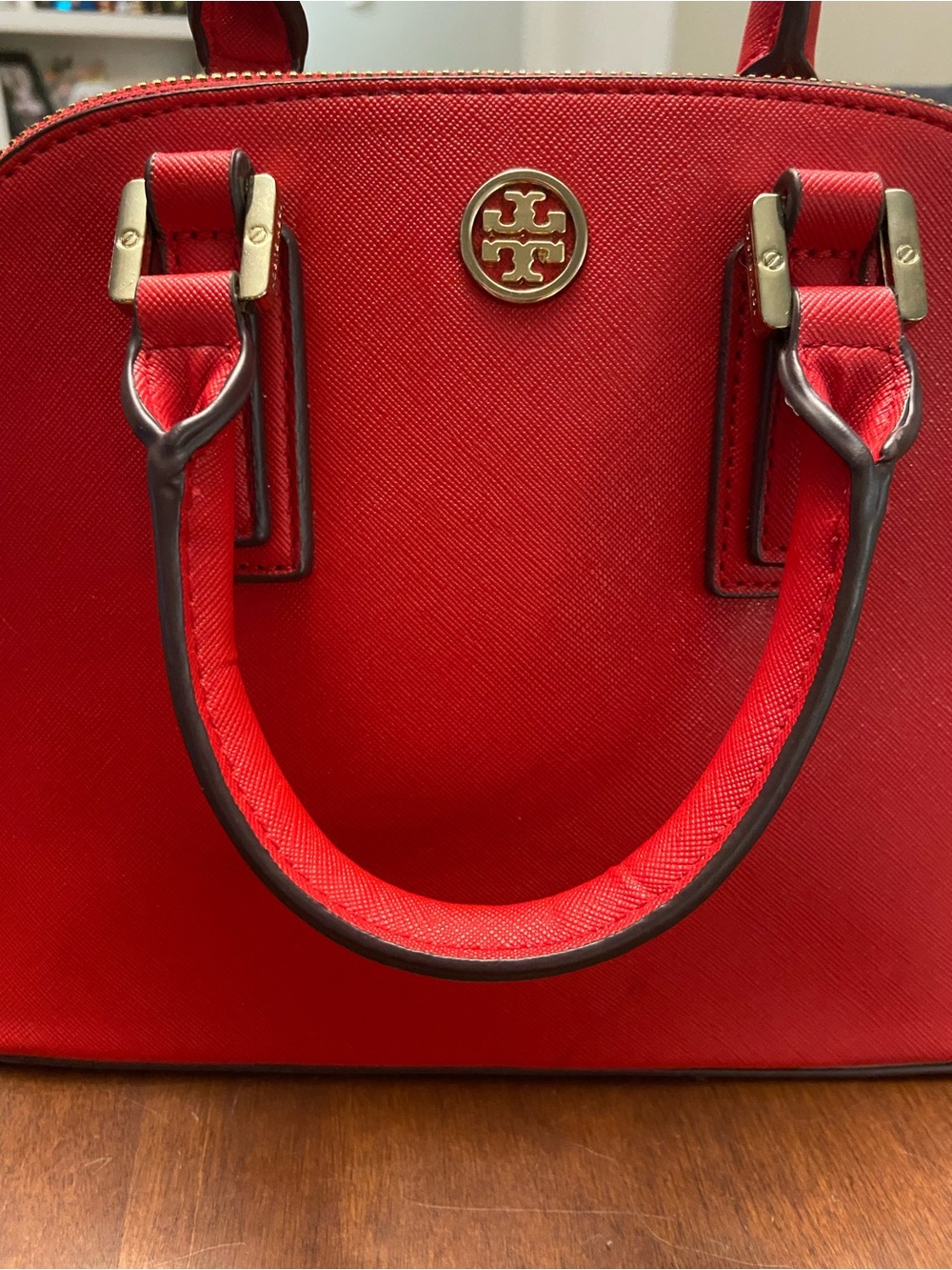 Tory Burch Mini Red Dome Satchel with Gold Logo - Picture 8 of 12